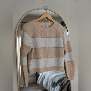 ONLY Women's Crew Neck Striped Sweater - Cream and Blush Pink